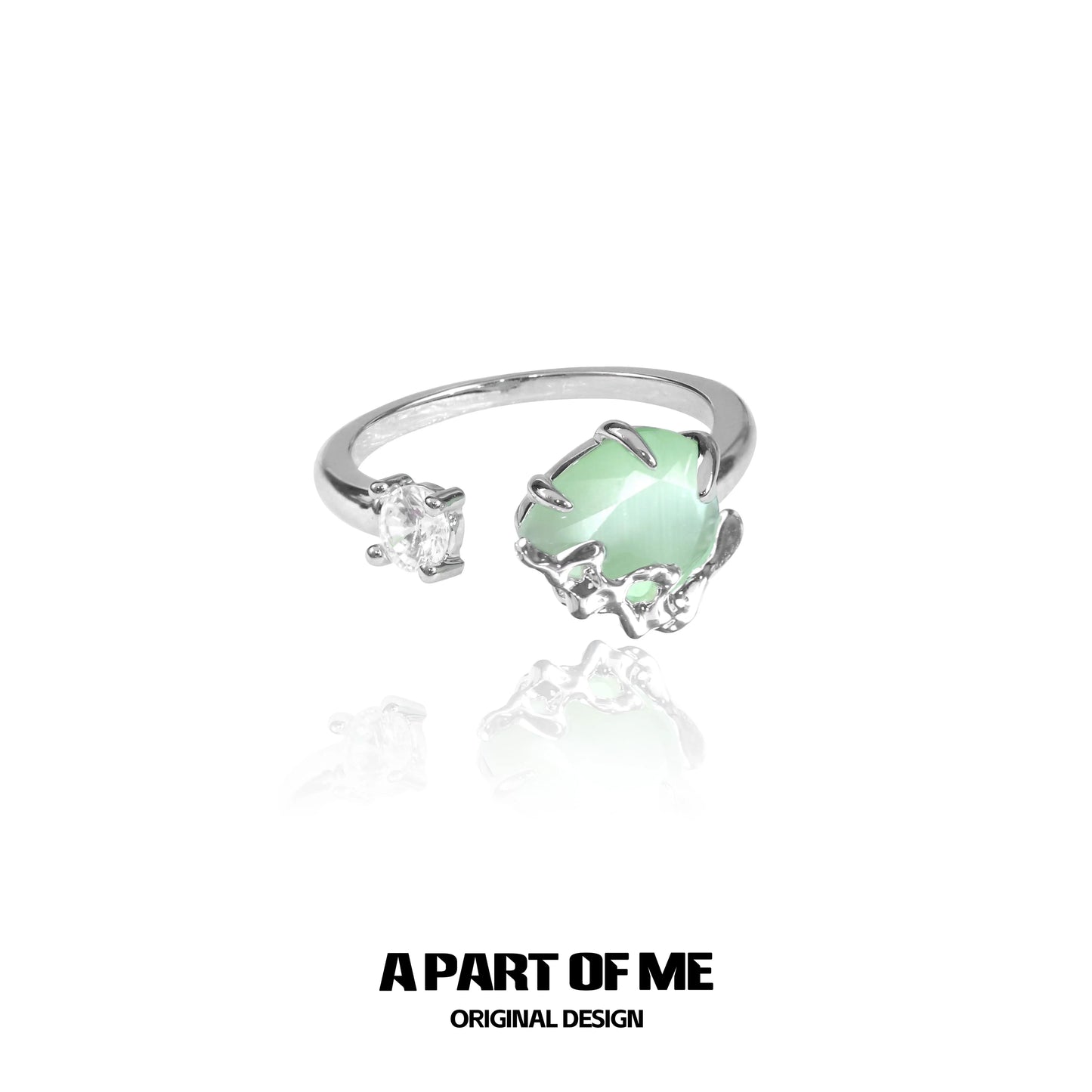 Elegant green opal ring with a modern design and sparkling accents