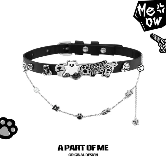 Kitten ghost leather choker with cute charms and a playful design for pet lovers