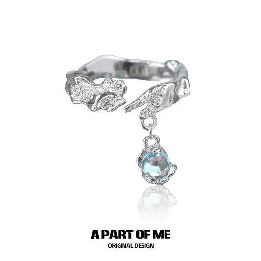 A PART OF ME Mercury Planet Ring in Silver with an Elegant Blue Gemstone Pendant