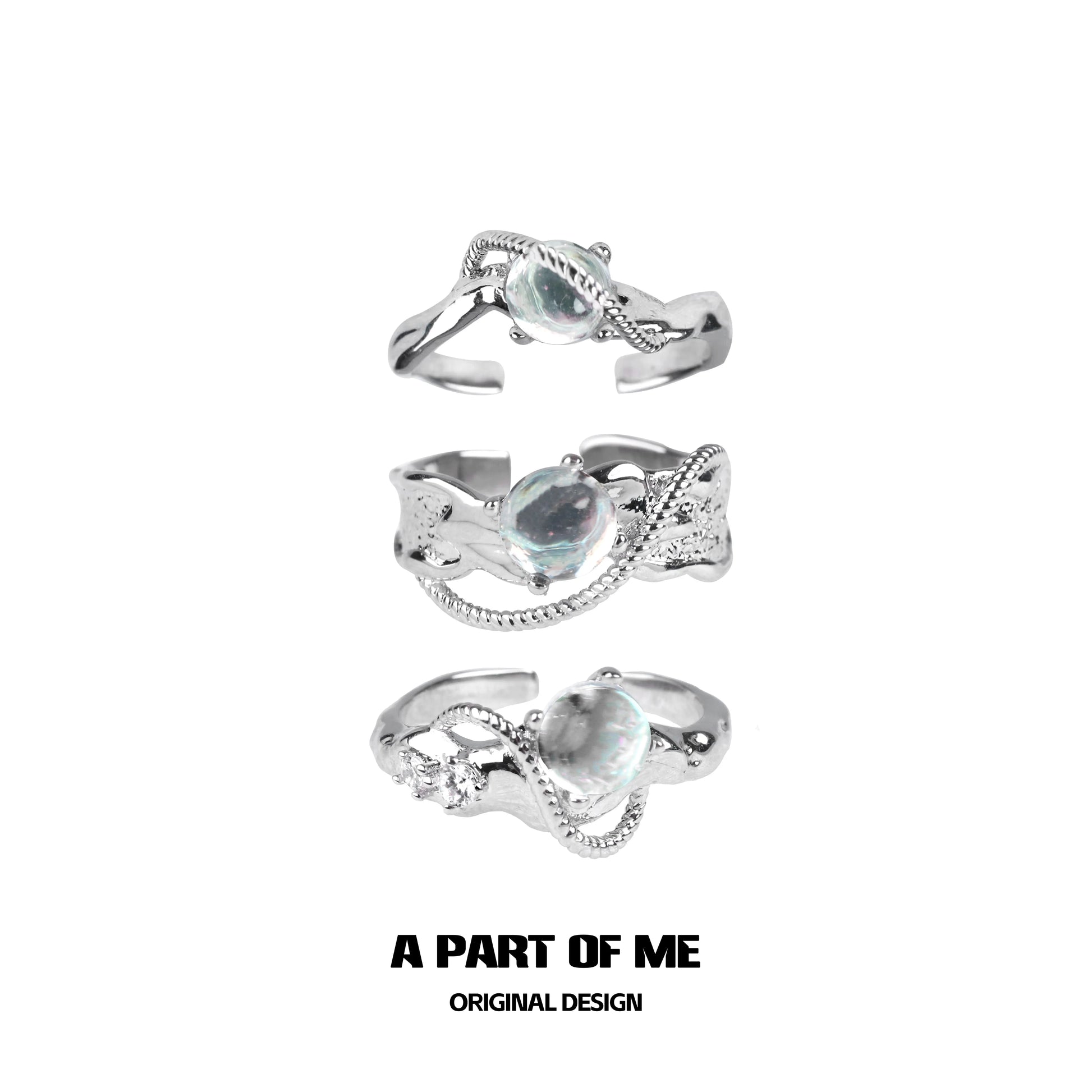 Elegant A PART OF ME Mermaid Moonstone Ring crafted in silver with waves design and a shimmering moonstone