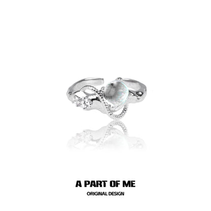 A PART OF ME Mermaid Moonstone Ring in Silver with Elegant Swirling Design and Sparkling Accents