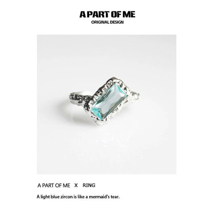 A PART OF ME Mermaid Tears Silver Ring featuring a light blue zircon gemstone