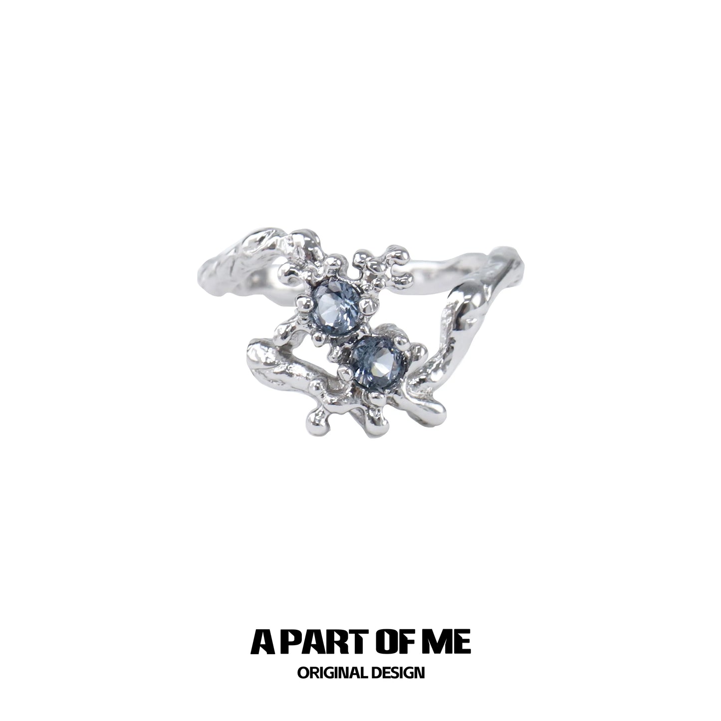 A PART OF ME mermaid texture silver ring featuring intricate design and sparkling stones