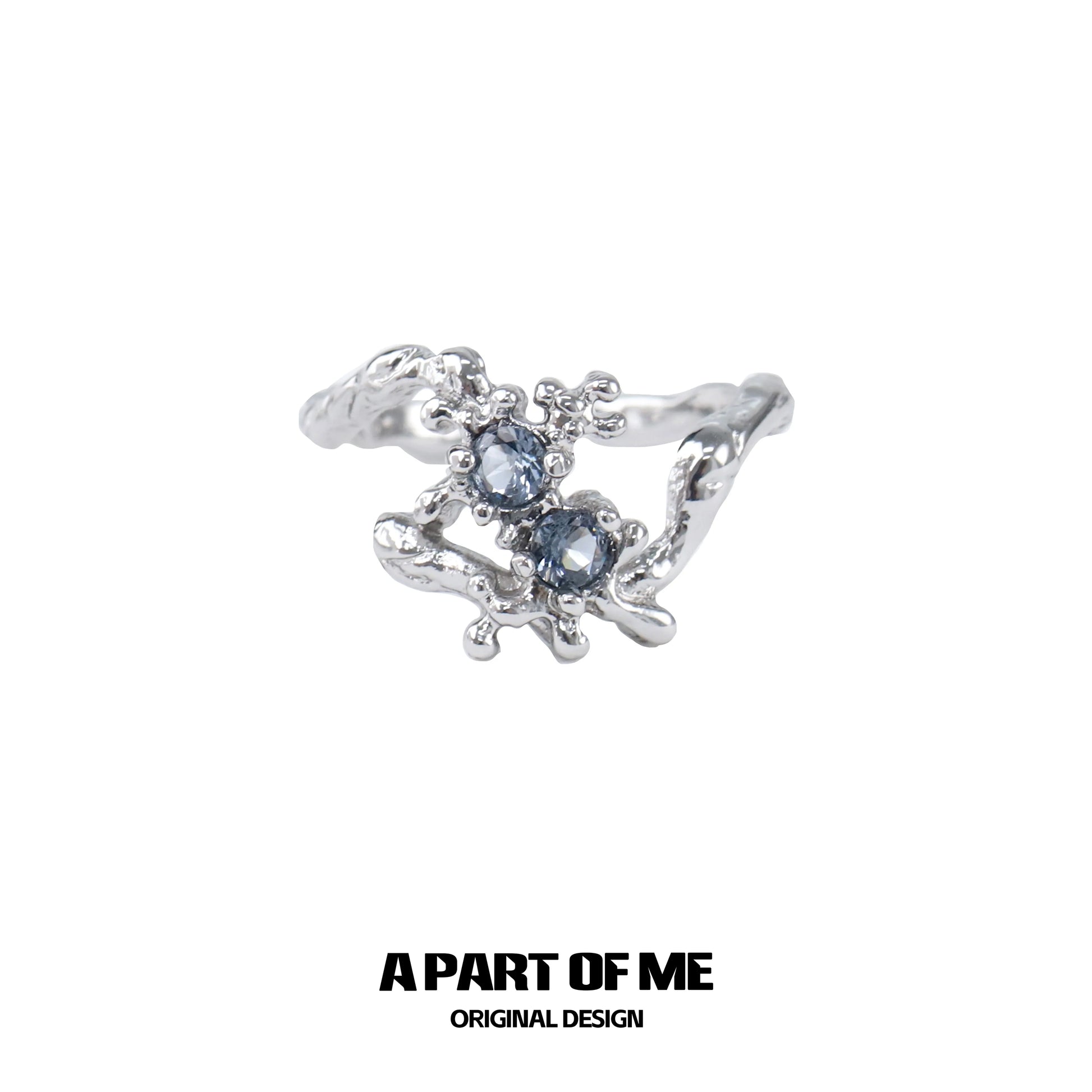 A PART OF ME mermaid texture silver ring featuring intricate design and sparkling stones