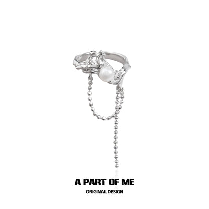A minimalist pearl chain ring by A PART OF ME featuring a delicate design with a single pearl