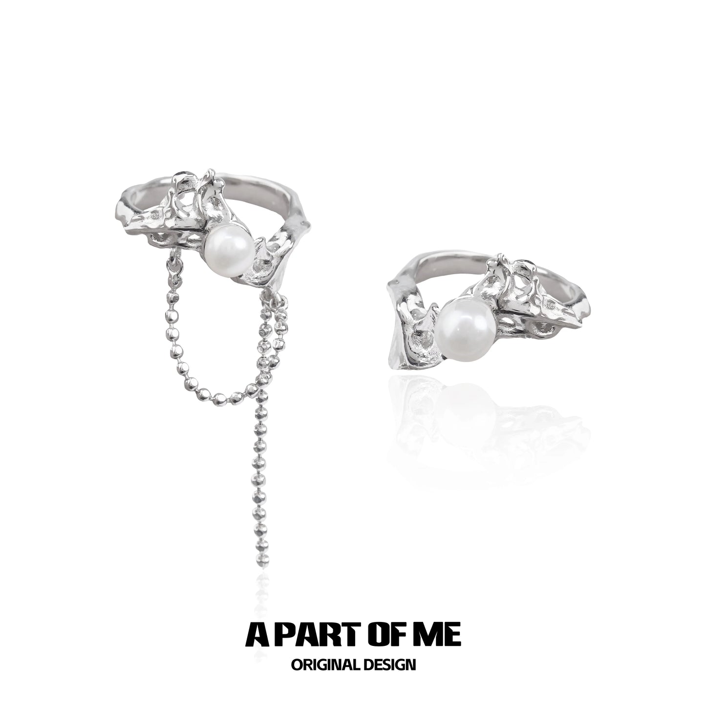 A PART OF ME minimalist pearl chain ring featuring a delicate pearl and unique design