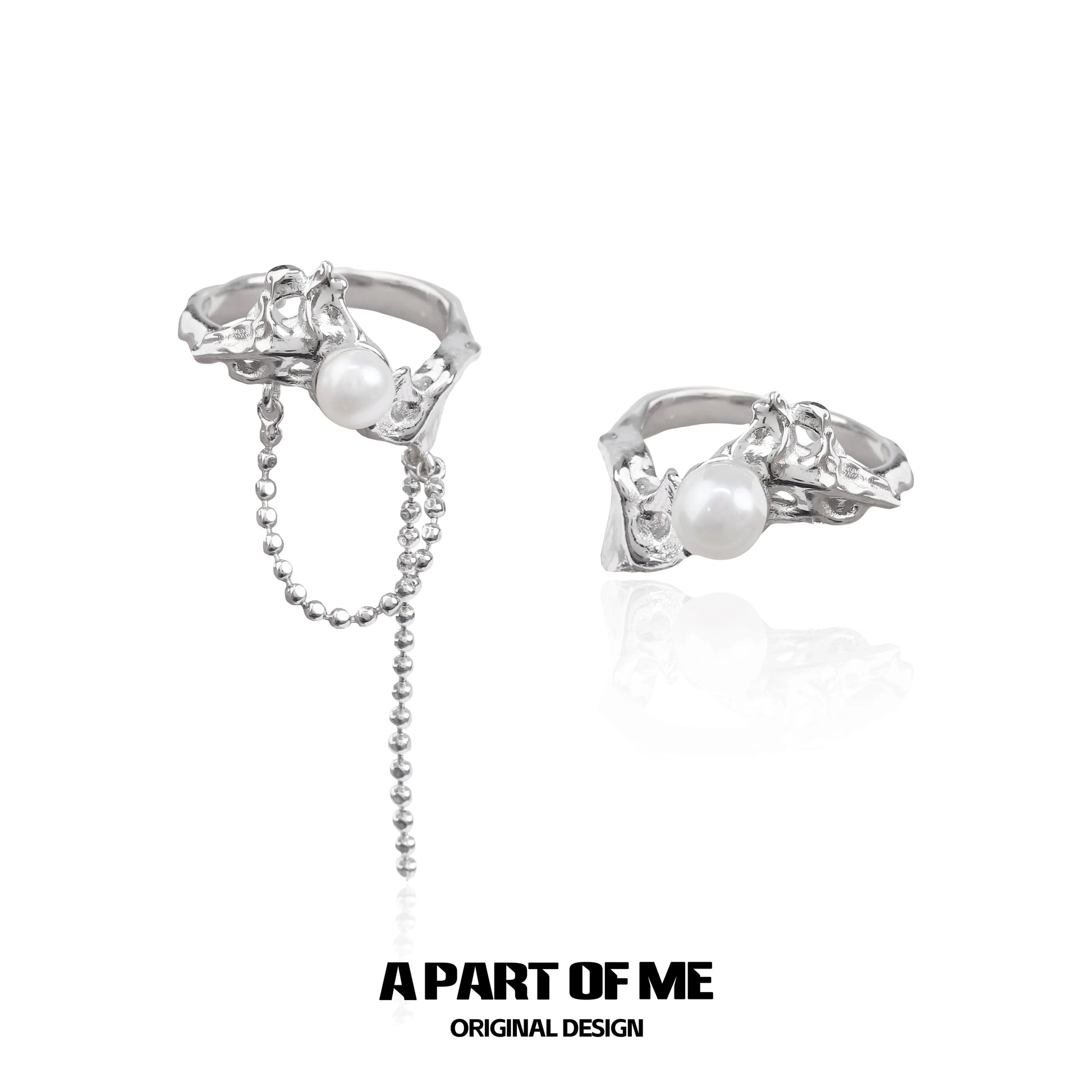 A PART OF ME minimalist pearl chain ring featuring a delicate pearl and unique design