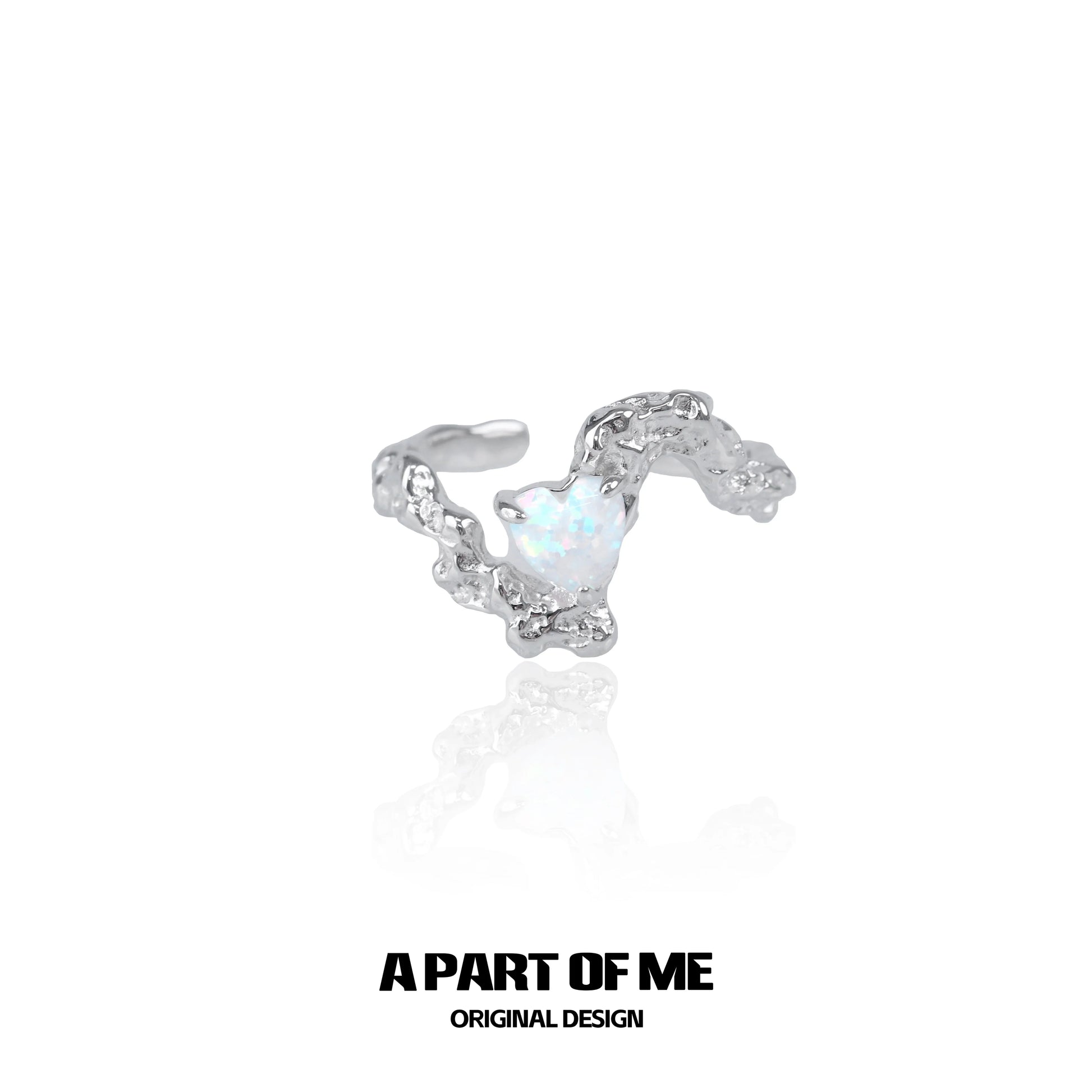 Unique A PART OF ME opal heart ring with a textured silver design for a stylish look