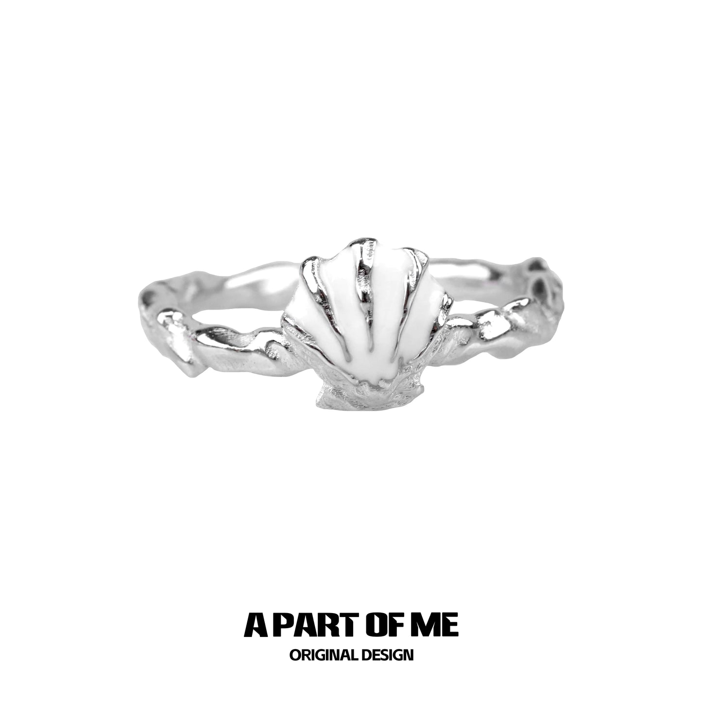 A PART OF ME punk shell ring featuring a detailed shell design in polished silver