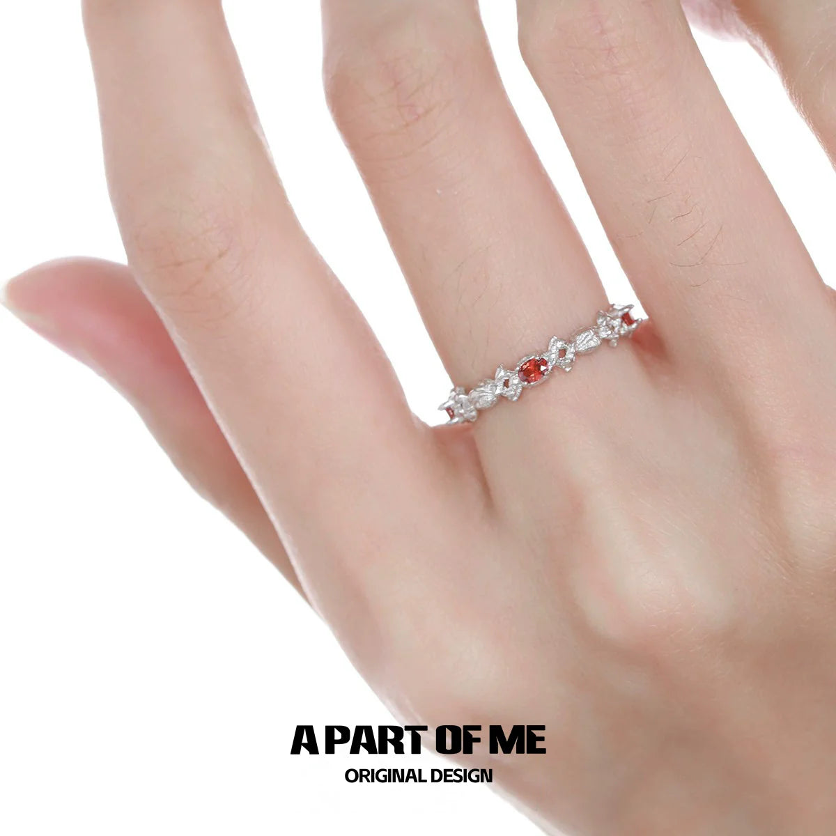 Elegant silver ring featuring red candy ring design with sparkling stones for a stunning look