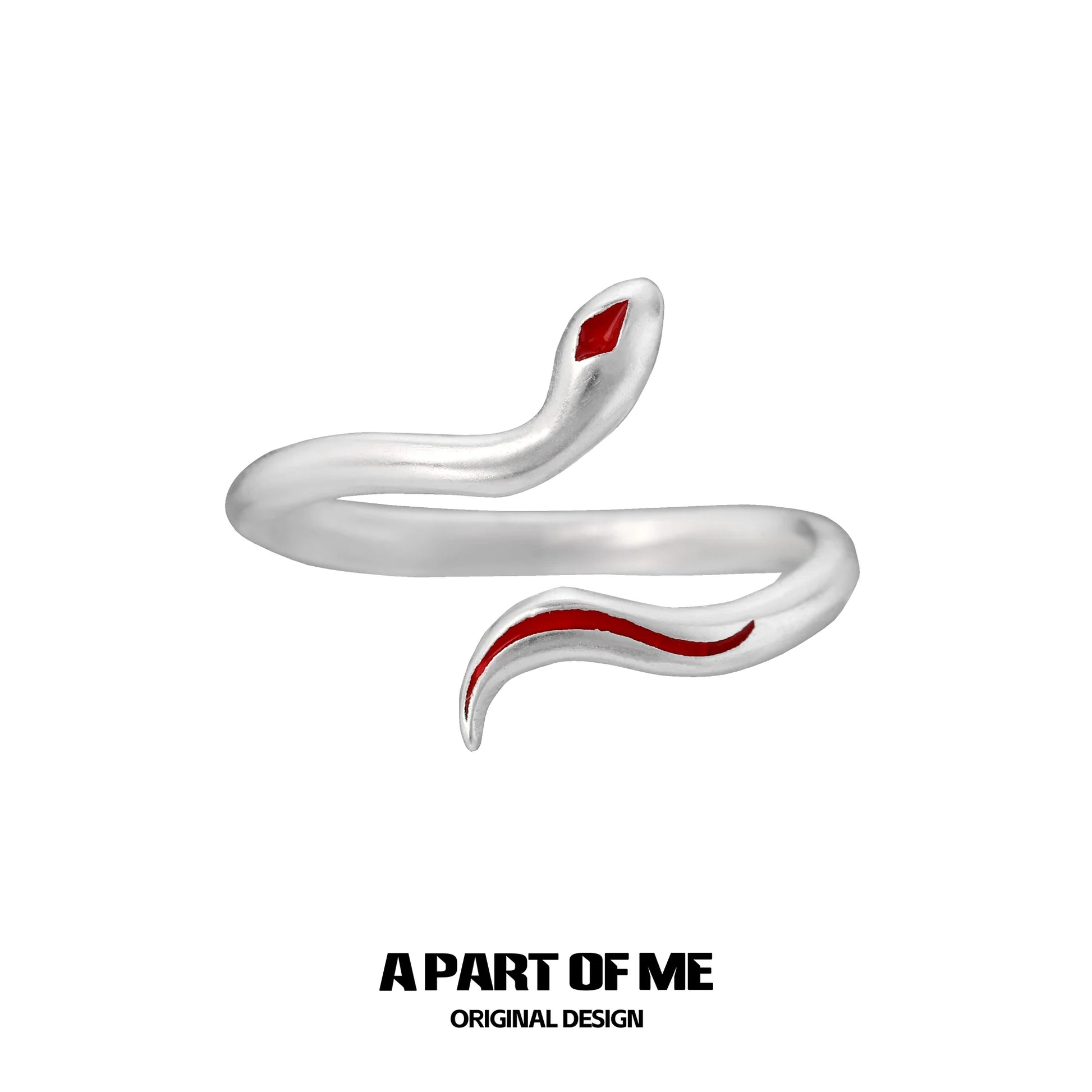 A PART OF ME red snake silver ring with a sleek design and red enamel accent