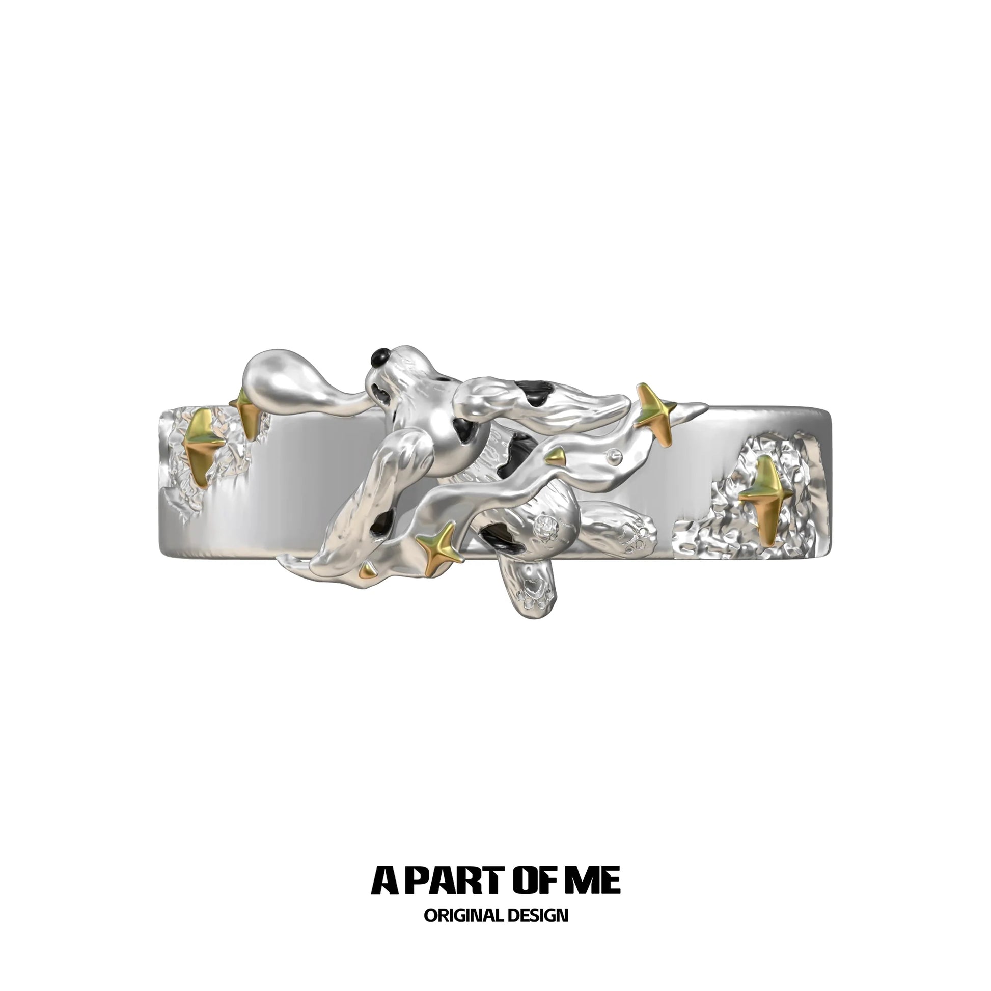 A PART OF ME Sleepy Cat Dog Ring in Silver with Unique Design Features