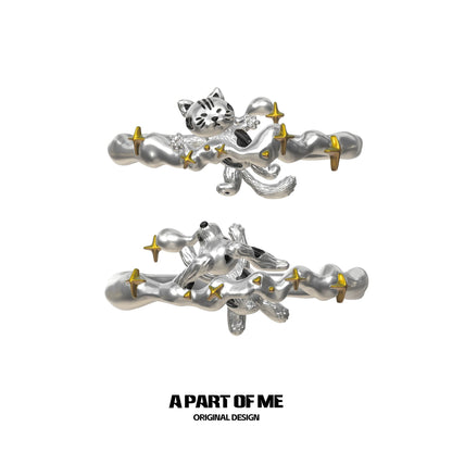 Sleepy cat dog ring by A PART OF ME featuring a whimsical design with stars and a polished finish