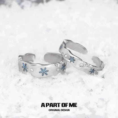 A PART OF ME snowflake love ring set with silver finish and blue snowflake accents