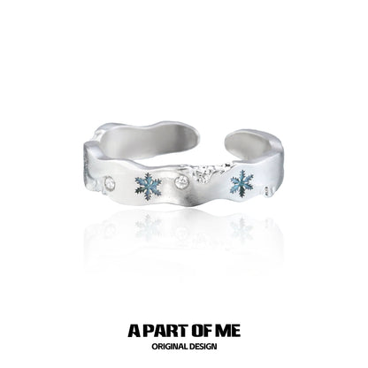 A PART OF ME Snowflake Love Ring in Silver with Blue Snowflake Accents and Sparkling Stones