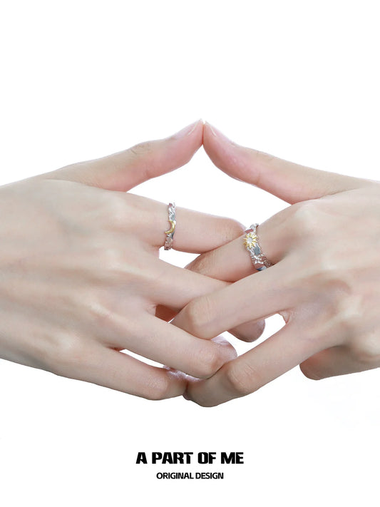 Sun and moon couple rings designed by A PART OF ME, featuring intertwined styles for romantic couples