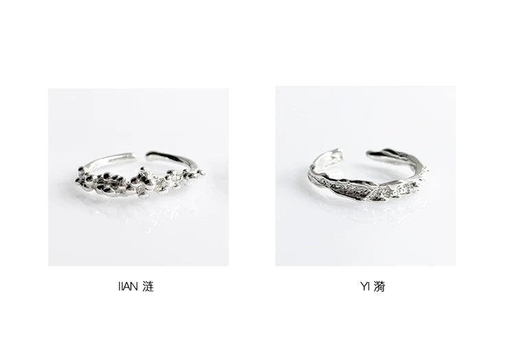 A PART OF ME Silver Surf Texture Couple Rings with Unique Floral and Wave Designs