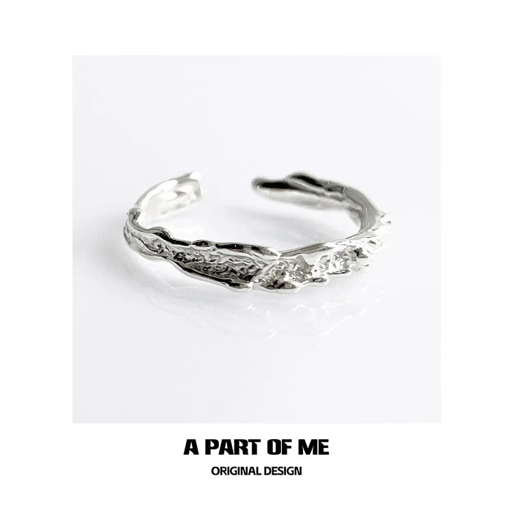 Handcrafted A PART OF ME surf texture couple rings in polished silver for unique romantic gifts