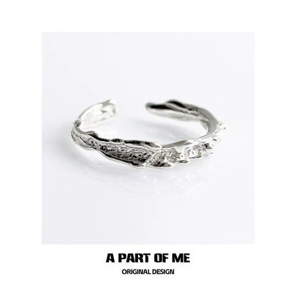 Handcrafted A PART OF ME surf texture couple rings in polished silver for unique romantic gifts