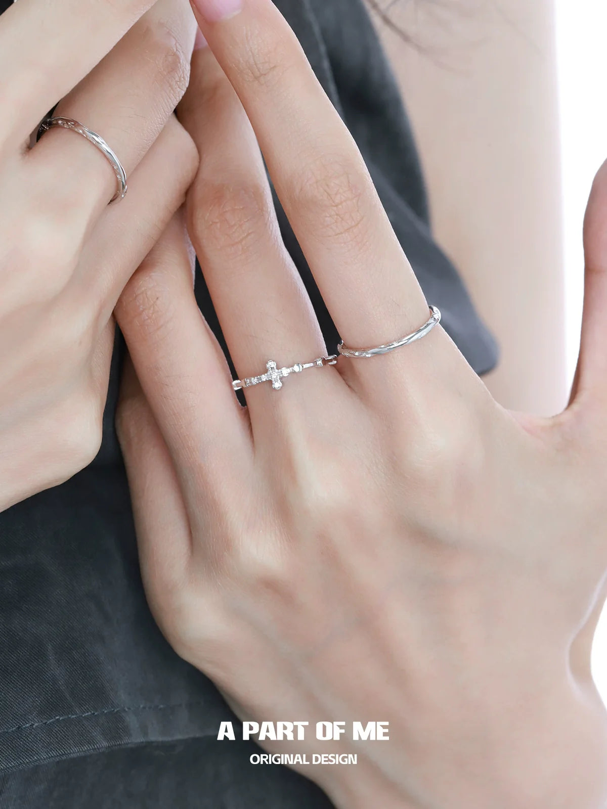 Textured cross silver ring by A PART OF ME, featuring a unique design and elegant finish