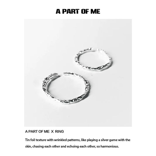 Textured silver rings from A PART OF ME with unique tin foil patterns for stylish elegance