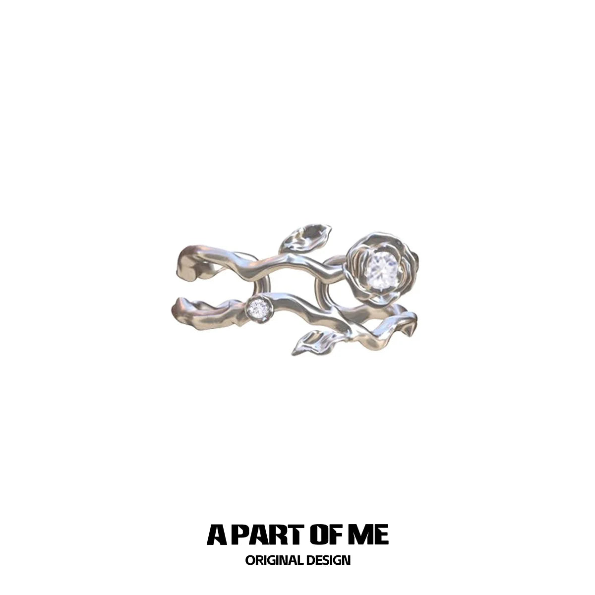 A PART OF ME Thorned Rose Silver Ring with an Elegant Floral Design and Sparkling Accents
