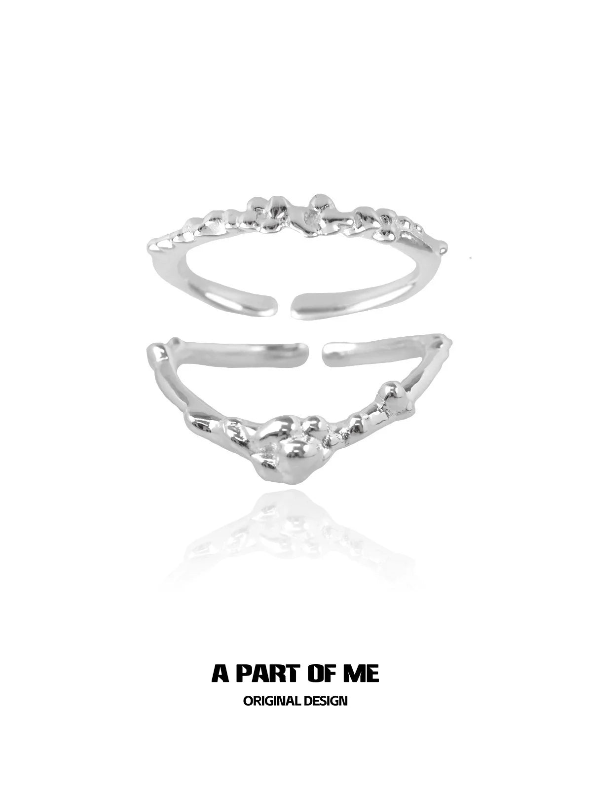 Unique silver textured ring featuring an organic design and open adjustable band