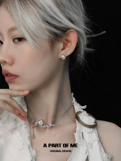 Model wearing a white butterfly shell necklace with elegant design from A PART OF ME