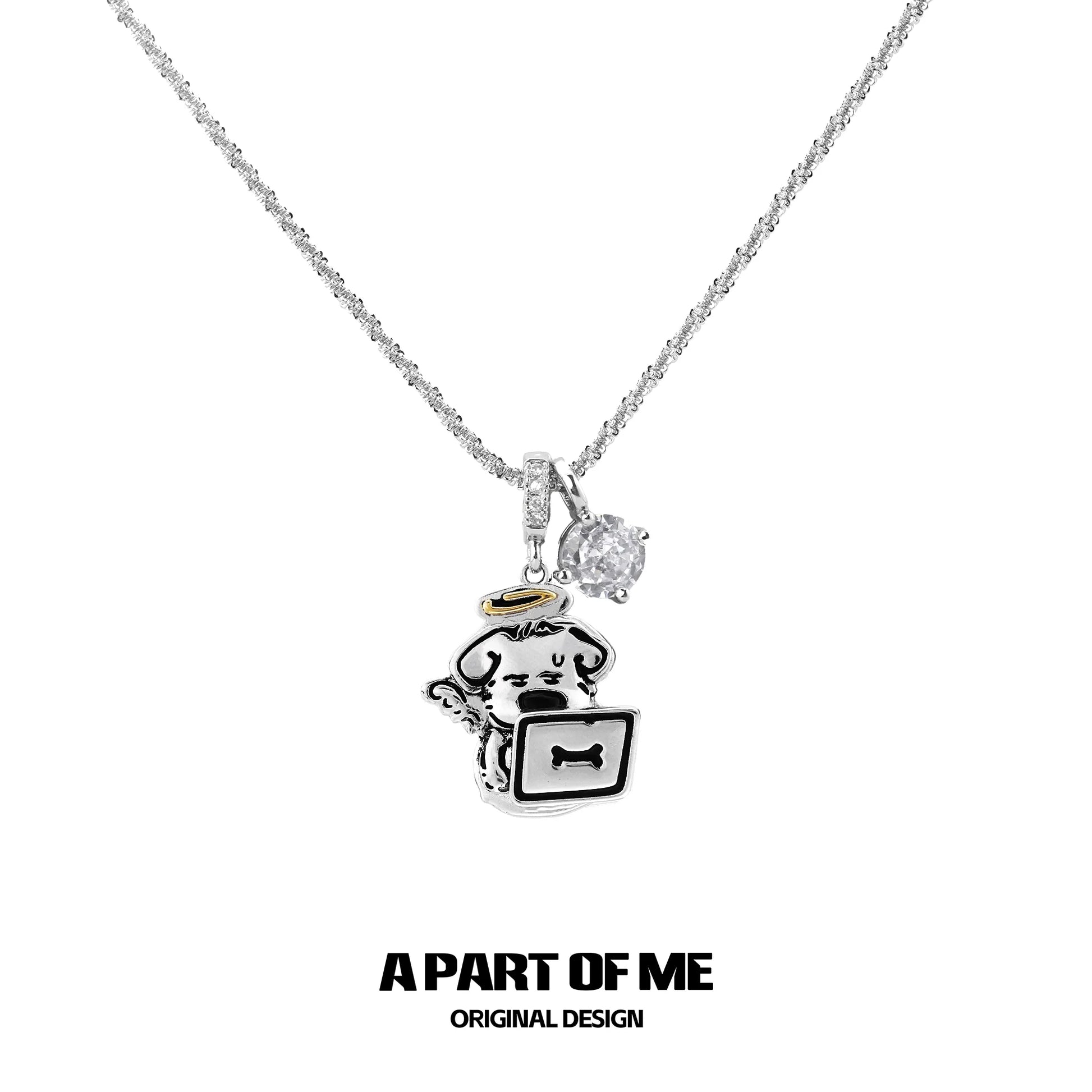 A PART OF ME working puppy necklace featuring a cute puppy charm and a sparkling stone