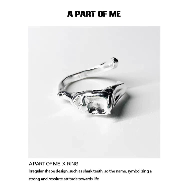 A PART OF ME Y2K silver statement ring with irregular design inspired by shark teeth