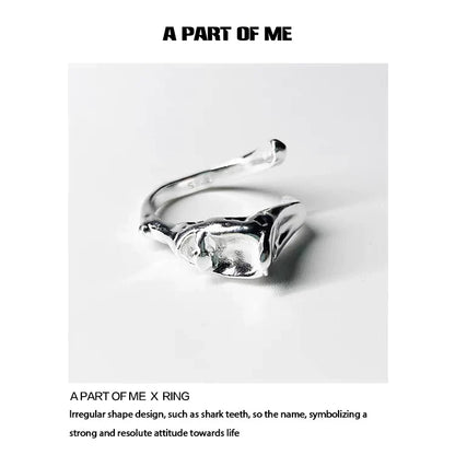 A PART OF ME Y2K silver statement ring with irregular design inspired by shark teeth