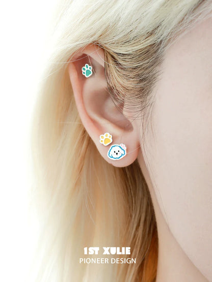 Cute angel cat and puppy earrings by 1STXULIE featuring colorful designs and paw prints