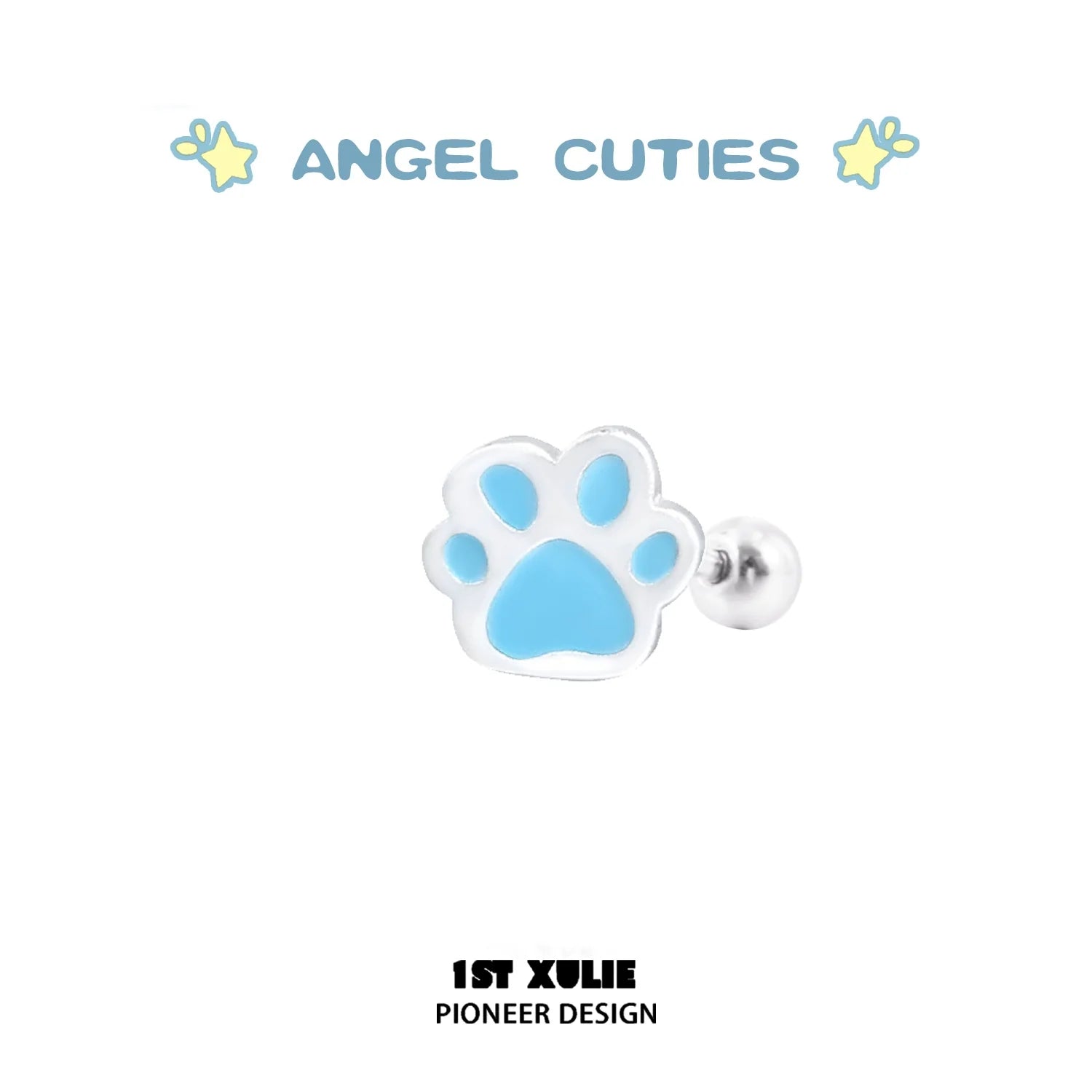 Angel cat paw print earrings in blue and silver design for pet lovers