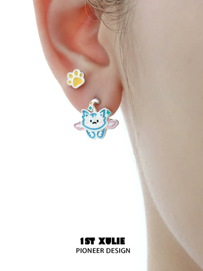 Angel cat paw print earrings featuring a colorful cat design with a paw print charm