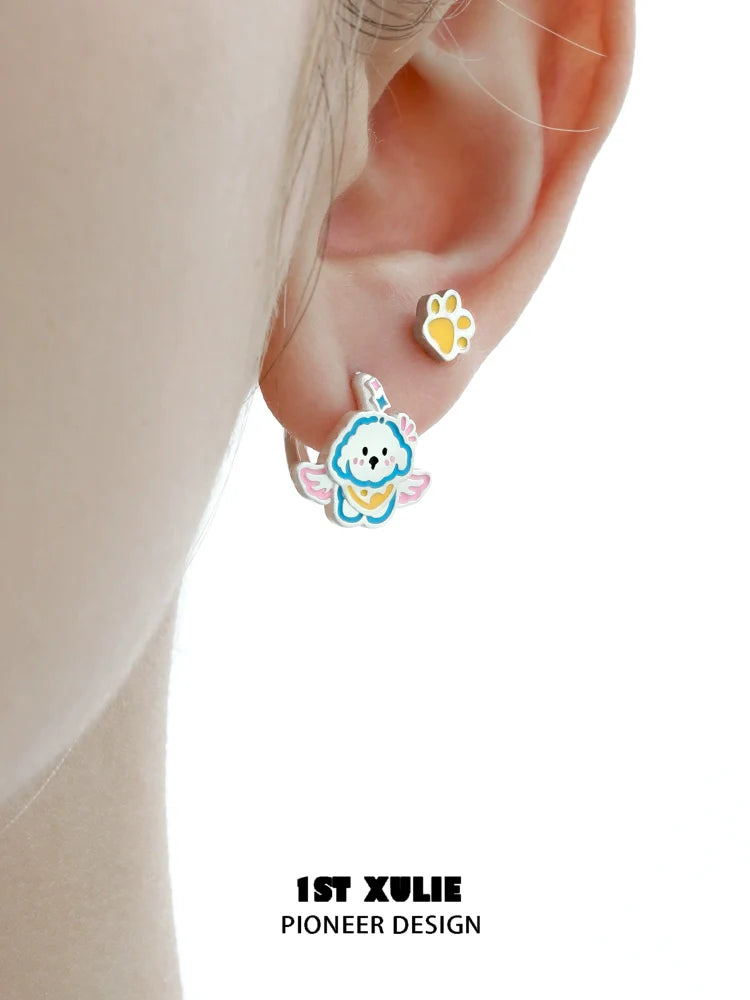 Cute angel cat paw print earrings featuring colorful designs for playful pet lovers