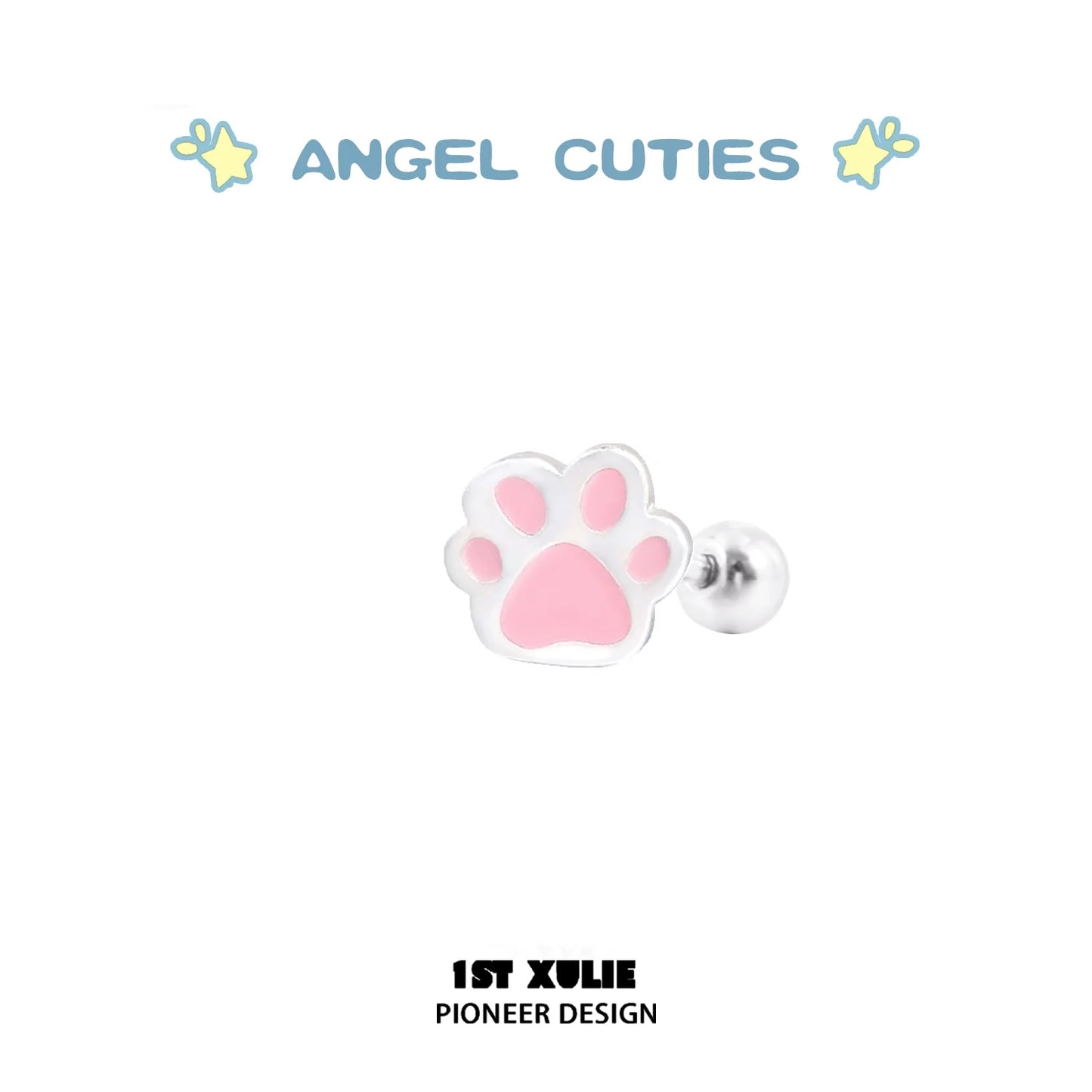 Cute angel cat paw print earrings in pink and silver for animal lovers and unique accessories