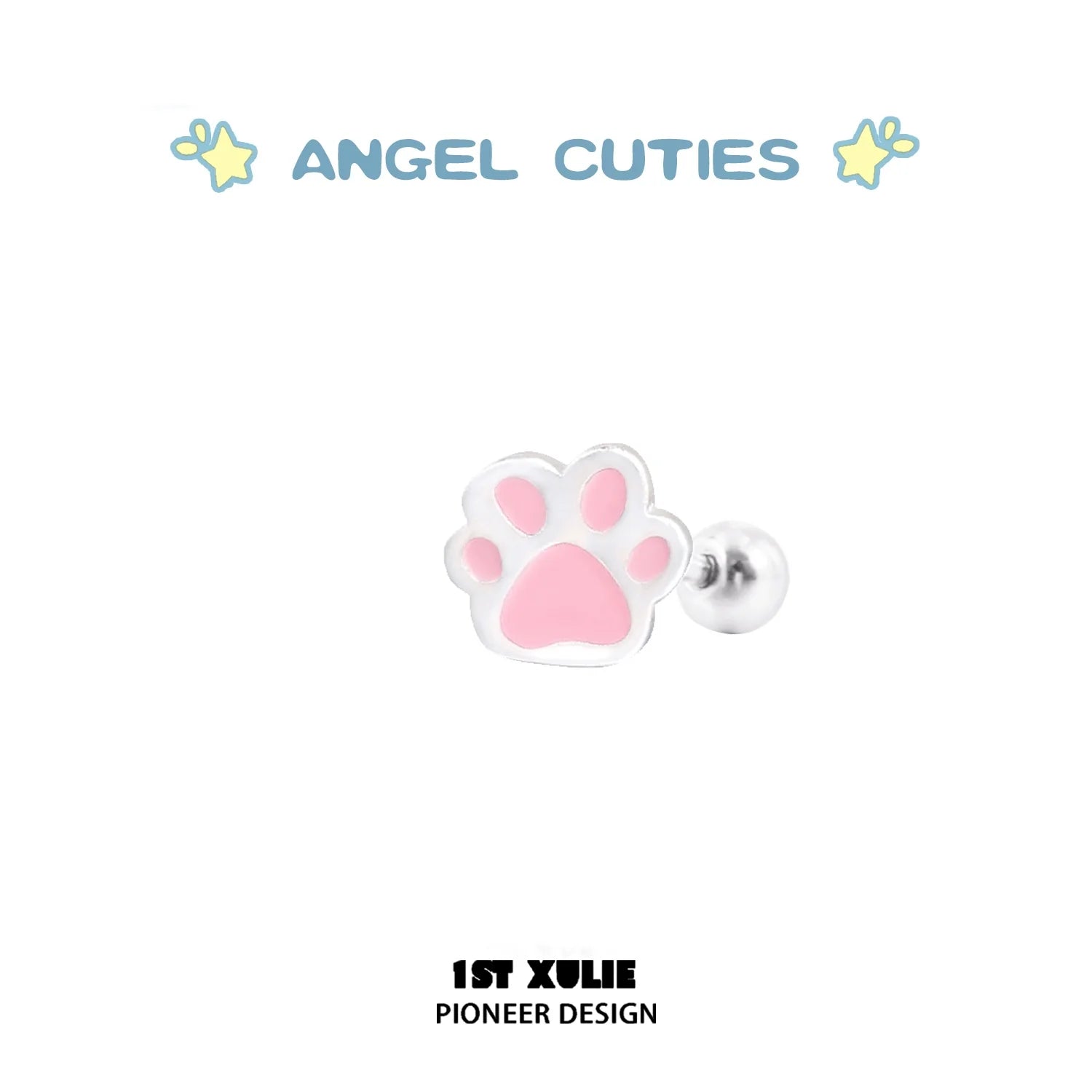 Cute angel cat paw print earrings in pink and silver for animal lovers and unique accessories