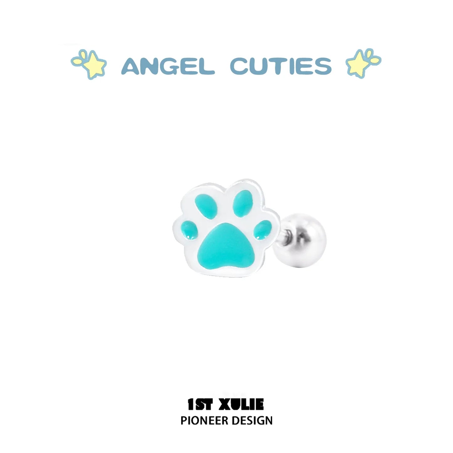 Cute angel cat paw print earrings in turquoise and silver design for animal lovers