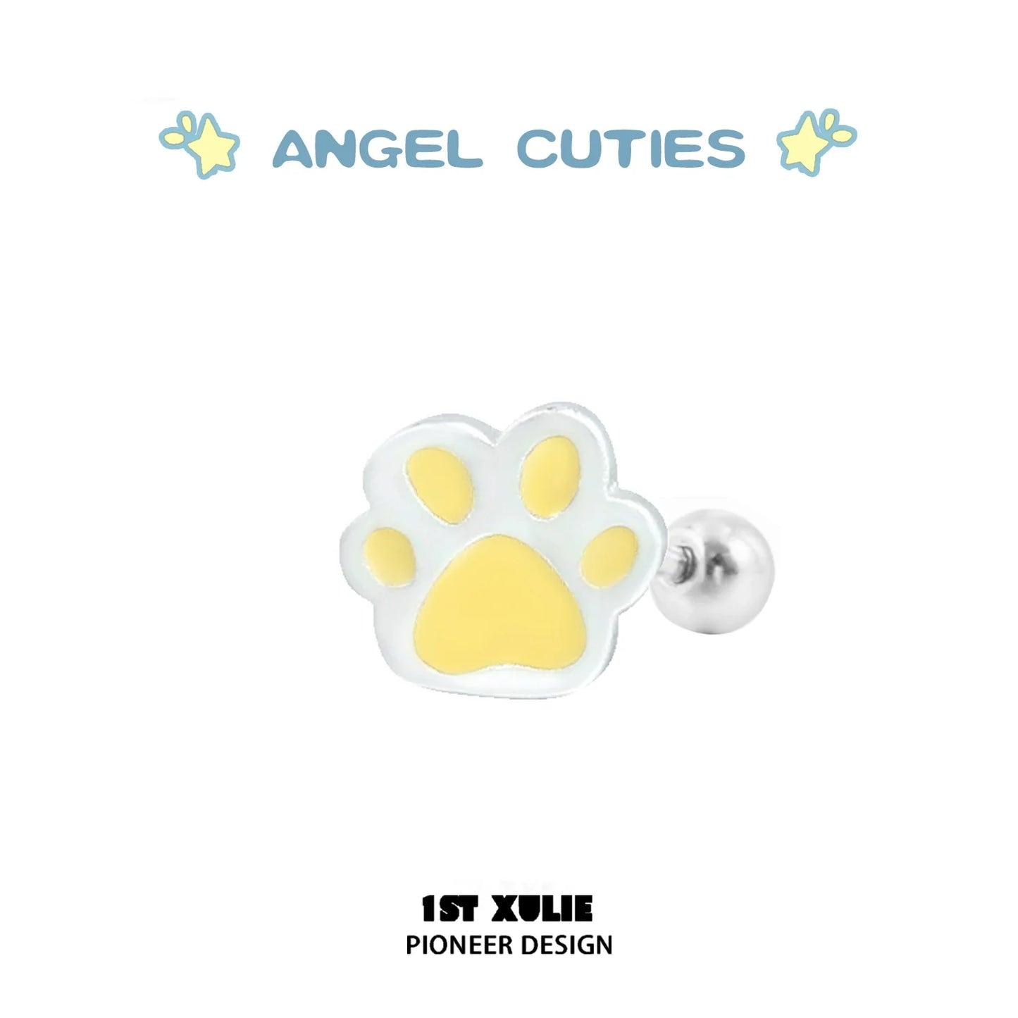 Cute angel cat paw print earrings in yellow and silver, perfect for animal lovers and stylish accessories
