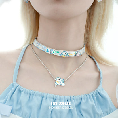 Charming angel cat puppy necklace from 1STXULIE featuring a cute pendant and delicate silver chain