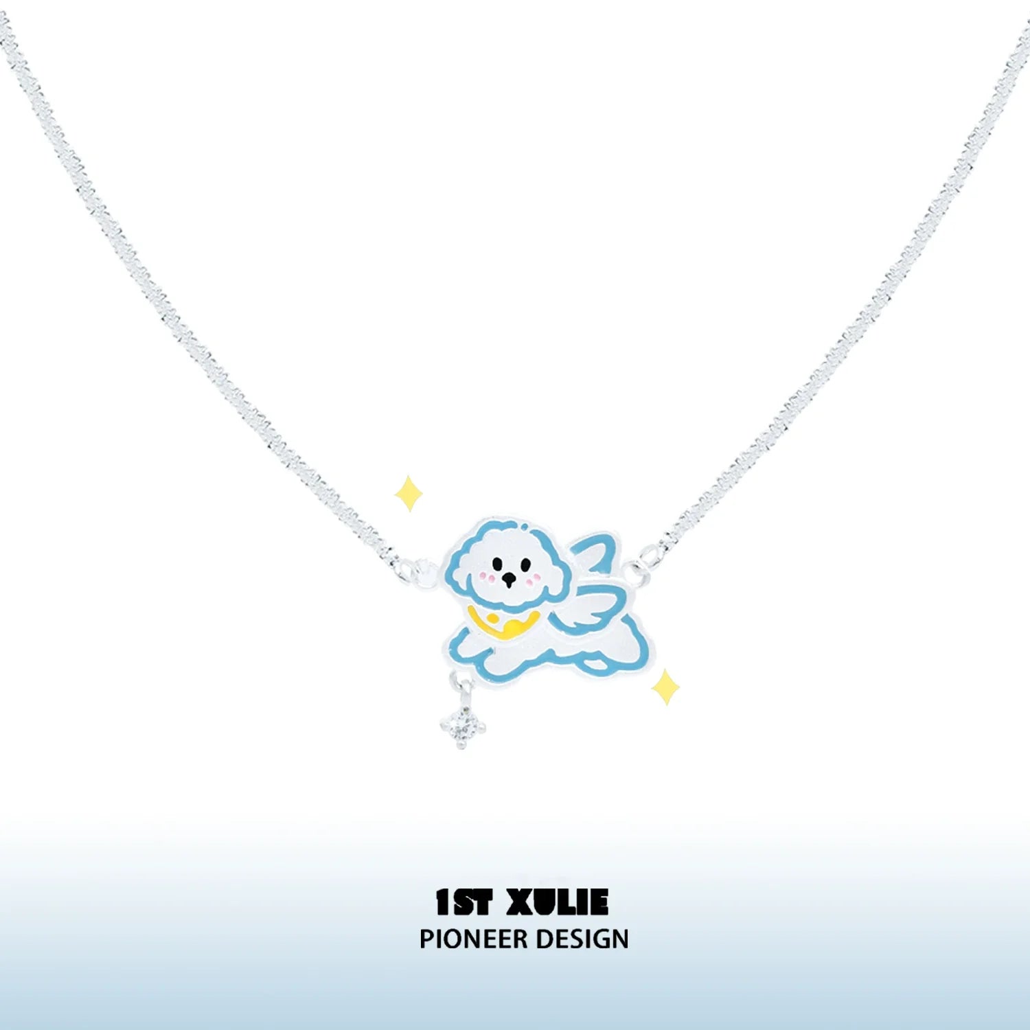 1ST XULIE Angel Cat Puppy Necklace with Cloud Design and Sparkling Accents