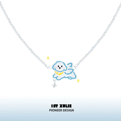 1ST XULIE Angel Cat Puppy Necklace with Cloud Design and Sparkling Accents