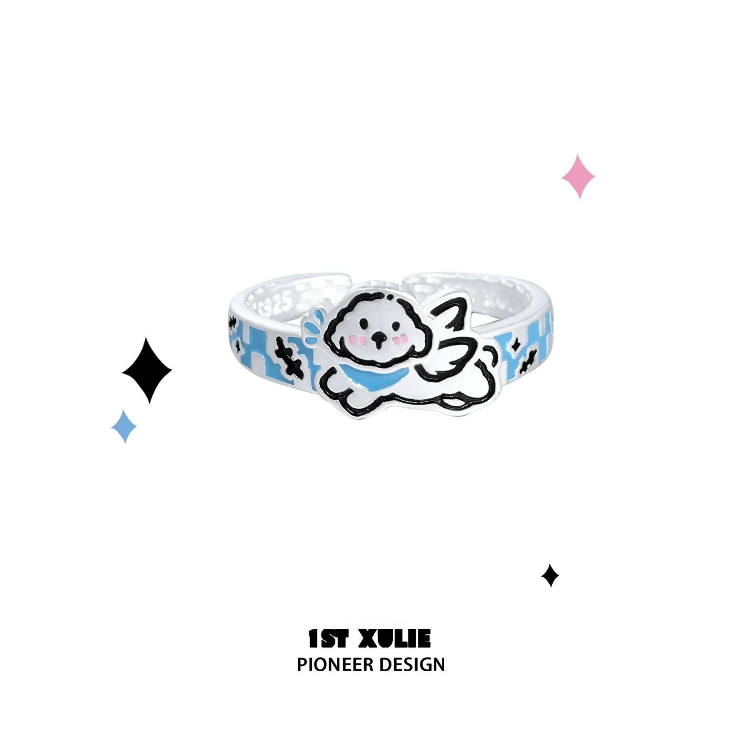 Angel Kitty Puppy Silver Ring with Cute Design and Comfortable Fit for Everyday Wear