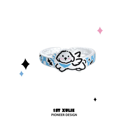 Angel Kitty Puppy Silver Ring with Cute Design and Comfortable Fit for Everyday Wear