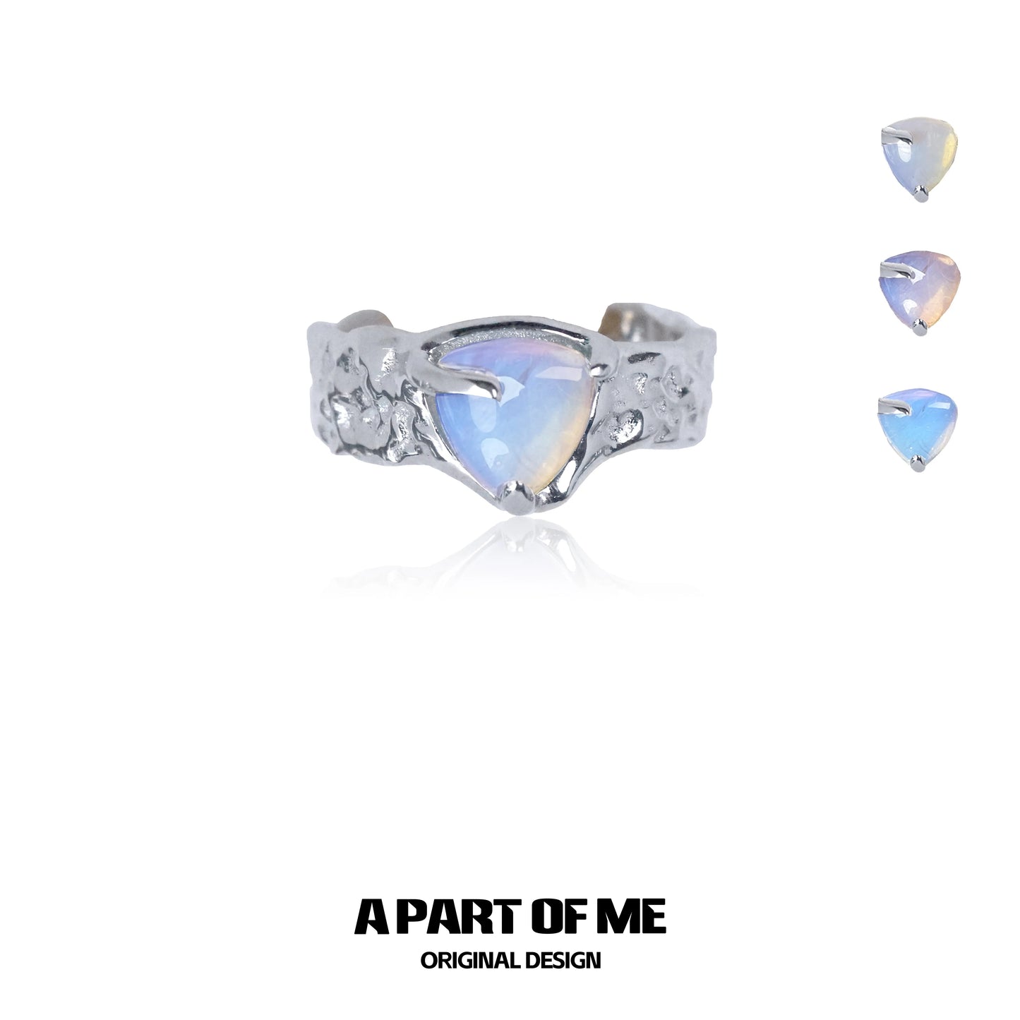 Art Allergy Agate Ring for women with a unique iridescent heart-shaped gemstone