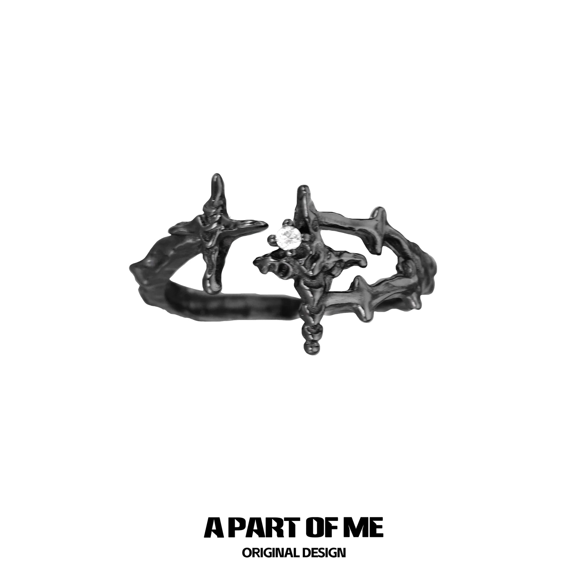 A PART OF ME black and white starlight ring featuring a unique design with a sparkling detail