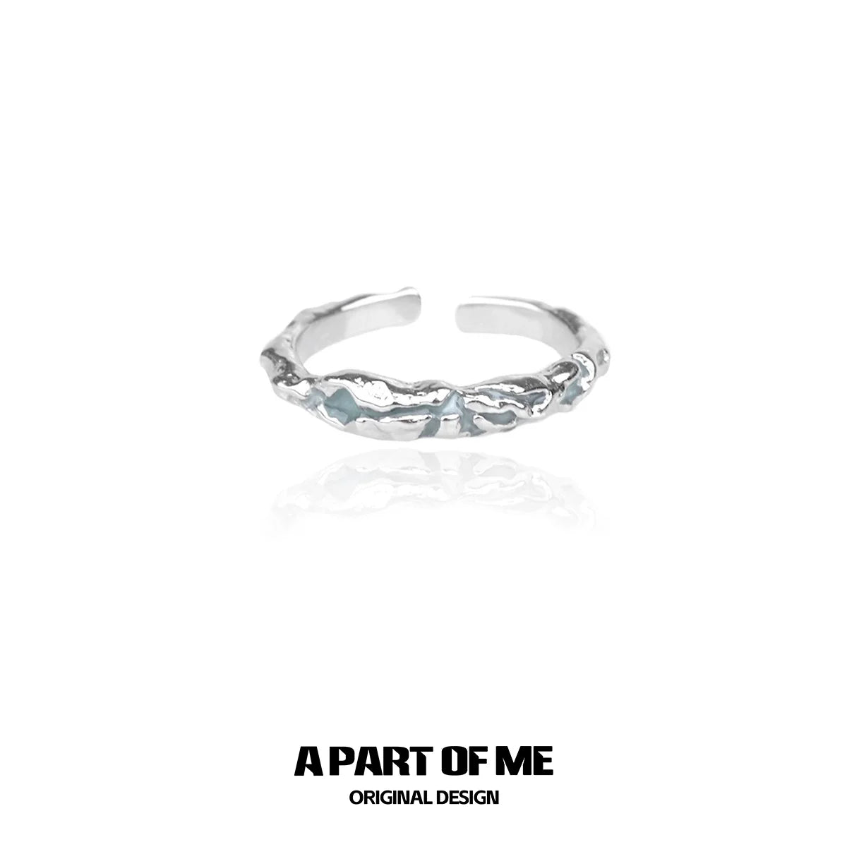 Silver A PART OF ME design blue slim statement ring with textured finish for elegant style