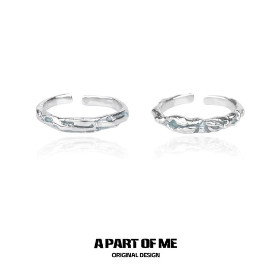 A PART OF ME blue slim statement ring featuring a textured design in silver tone