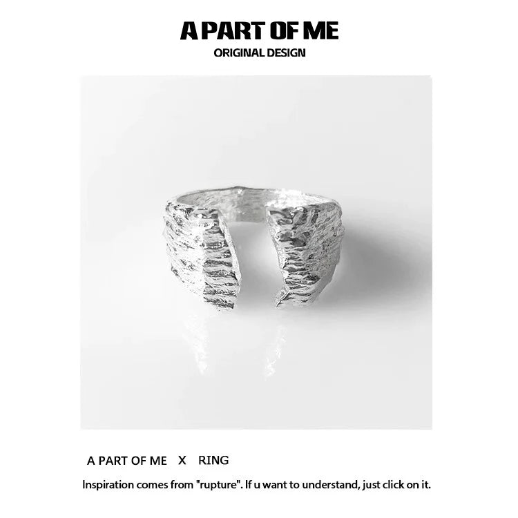 A PART OF ME Cliff Crack Silver Ring with a unique textured design inspired by rupture
