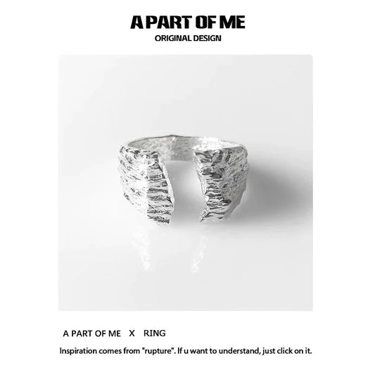 A PART OF ME Cliff Crack Silver Ring with a unique textured design inspired by rupture